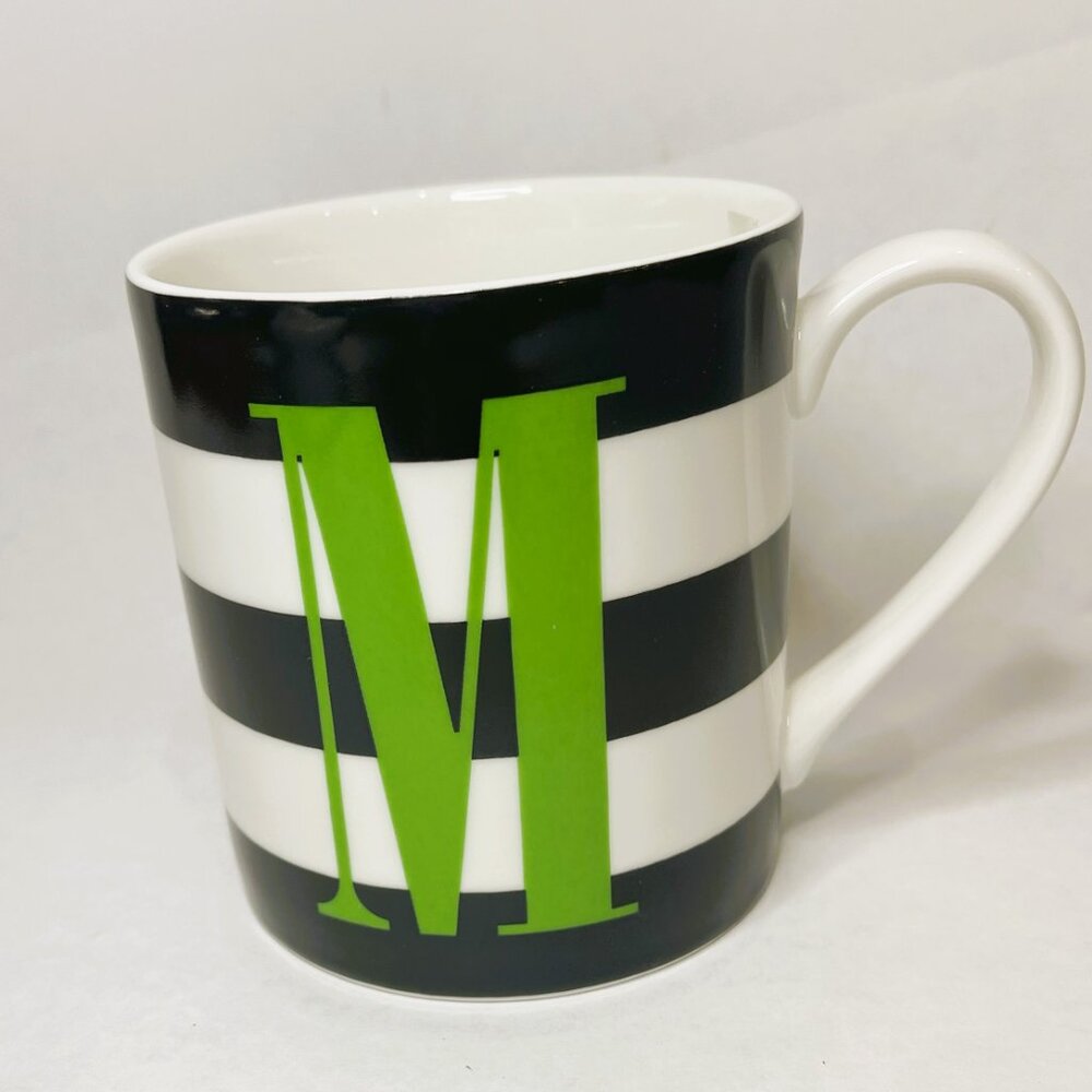 Kate Spade Black and White Striped Mug with Green Initial - Picture 4 of 7